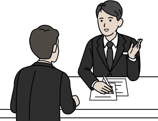 準備について打ち合わせをするスタッフと依頼者のイラスト
